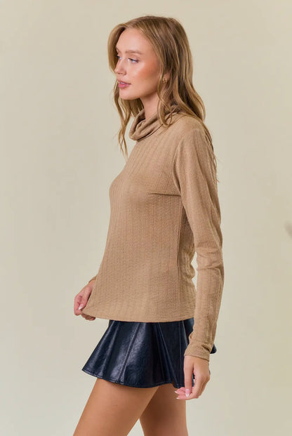 Latte Stripe Texture Turtleneck Layering Top