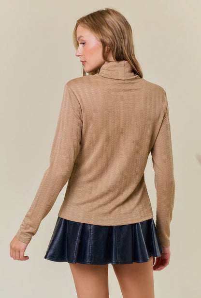Latte Stripe Texture Turtleneck Layering Top