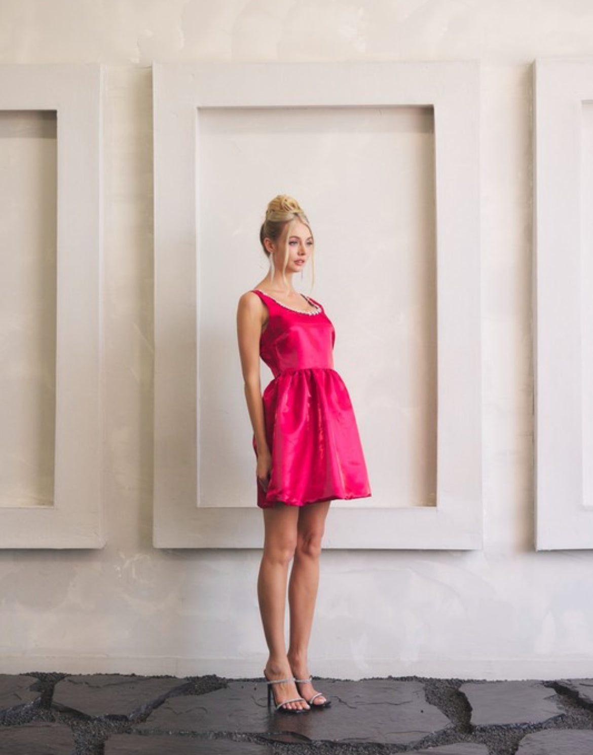Holiday Shimmer Rhinestone Collar Party Dress