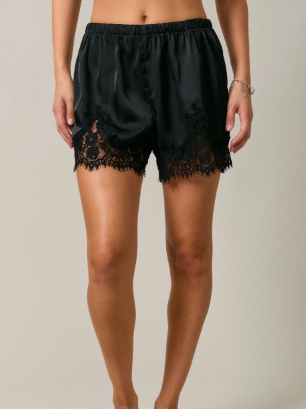Midnight Lace Satin Shorts- Black