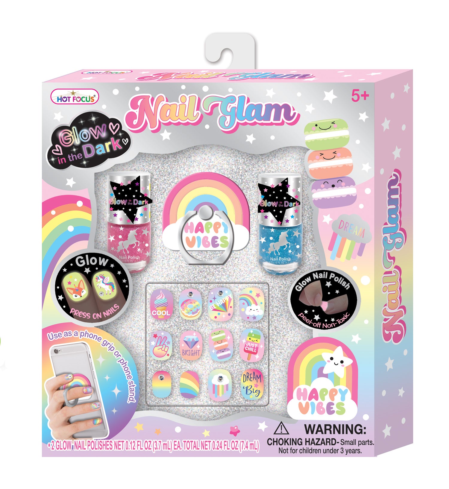 Nail Slam nail art kit in its retail packaging, featuring a variety of colorful nail stickers, glitter pens, and decorative accessories on a white background.