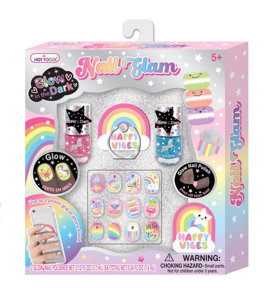 Nail Slam nail art kit in its retail packaging, featuring a variety of colorful nail stickers, glitter pens, and decorative accessories on a white background.