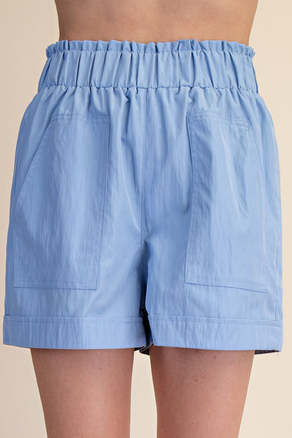 High Waisted Blue Elastic Waist Shorts - Milo & Lily Boutique
