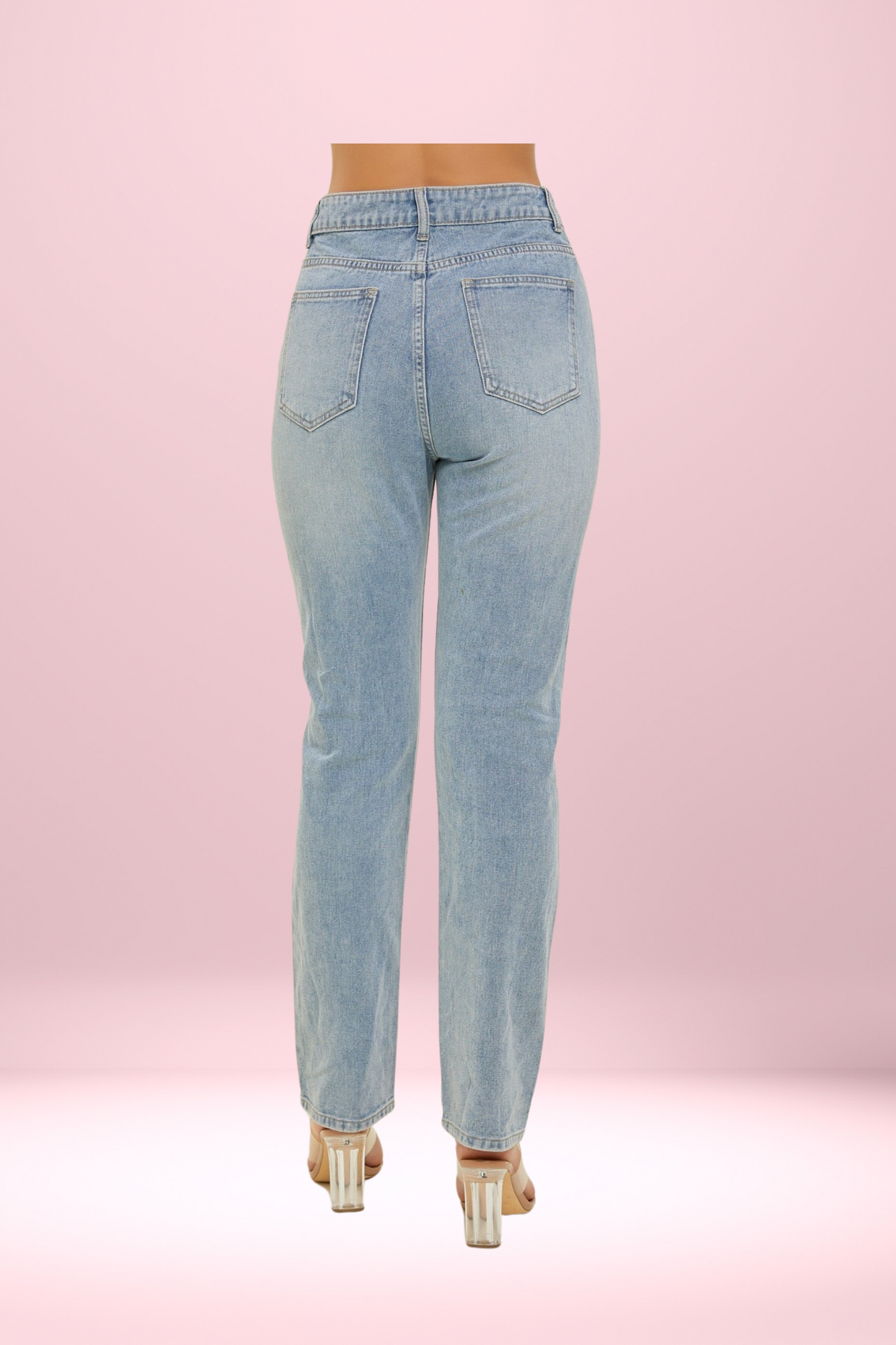 Rhinestone Embellished Straight Leg Denim