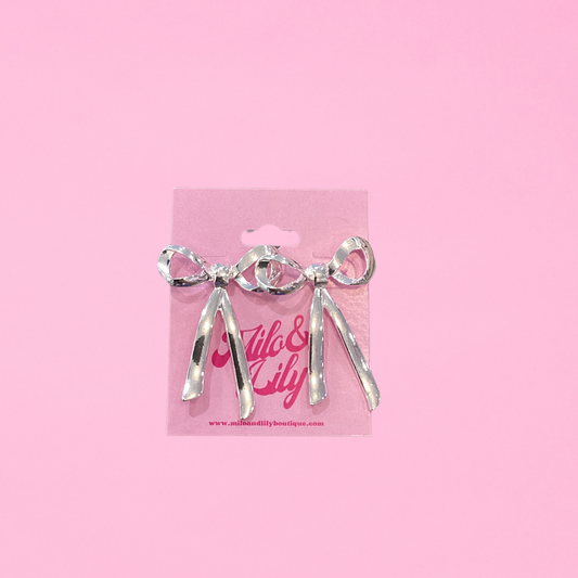 Oversized Silver Bow Earrings