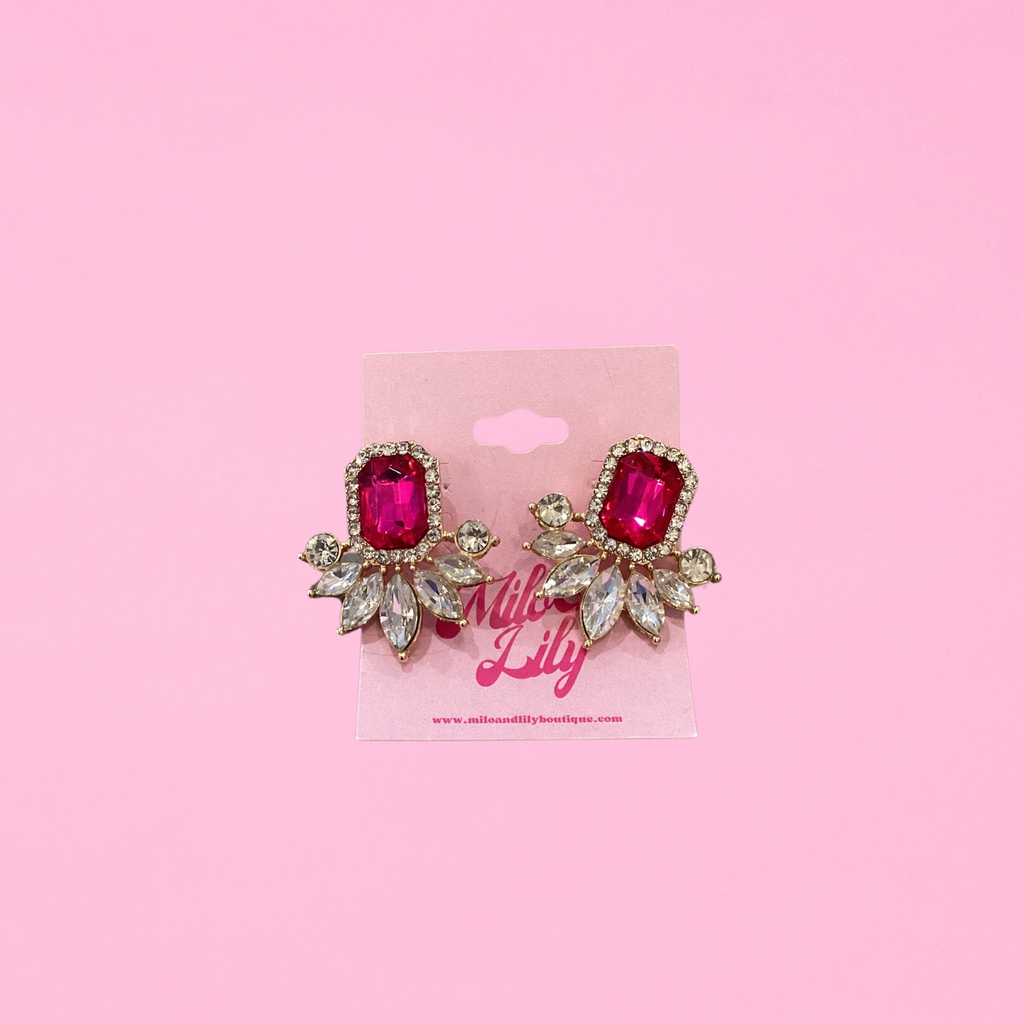 Large Starburst Crystal Stud Earrings - Pink