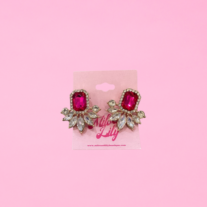 Large Starburst Crystal Stud Earrings - Pink