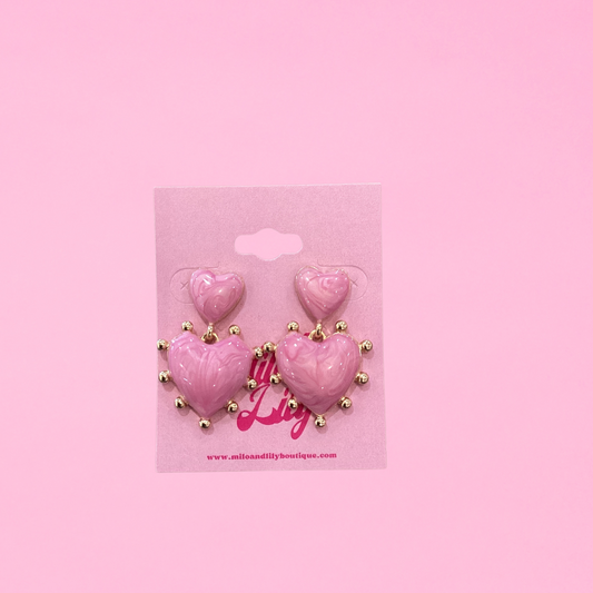 Pink Marble Heart Earrings - Milo & Lily Boutique