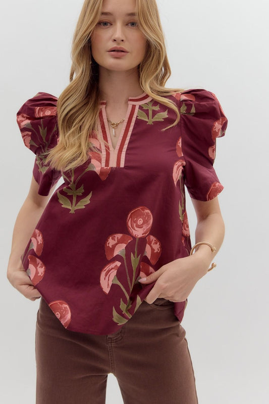 The Vineyard Chic Blouse - Burgundy