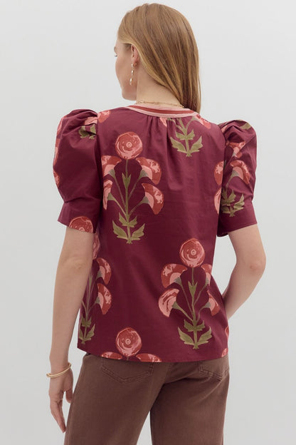 The Vineyard Chic Blouse - Burgundy