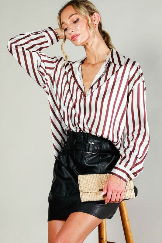The Mocha Stripe Statement Blouse