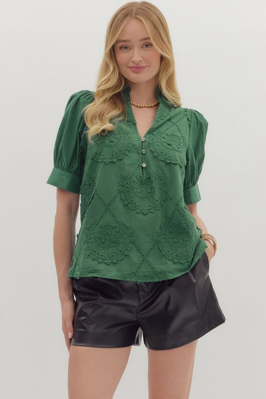 Emerald Bloom Eyelet Top