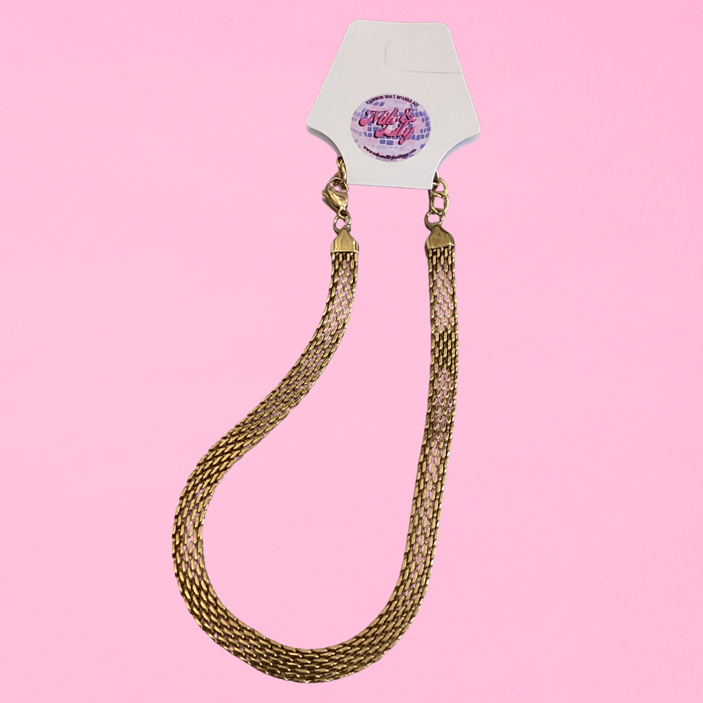 Sleek Statement Gold Mesh Necklace