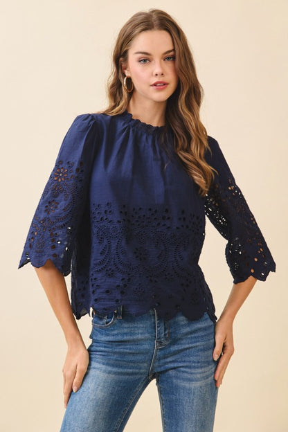 Midnight Bloom Cutout Blouse 🌸💙