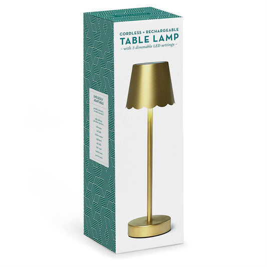 LED Cordless Gold Table Lamp with Scalloped Edge Shade