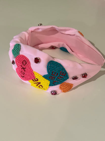 Pink Beaded Conversation Hearts Headband