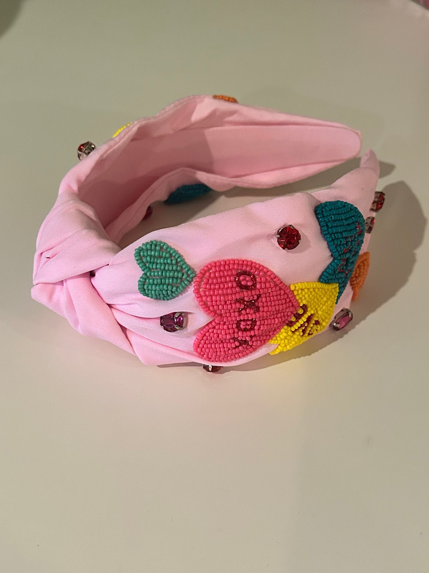 Pink Beaded Conversation Hearts Headband