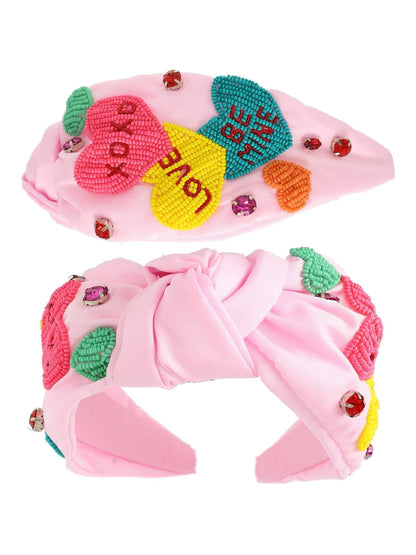 Pink Beaded Conversation Hearts Headband