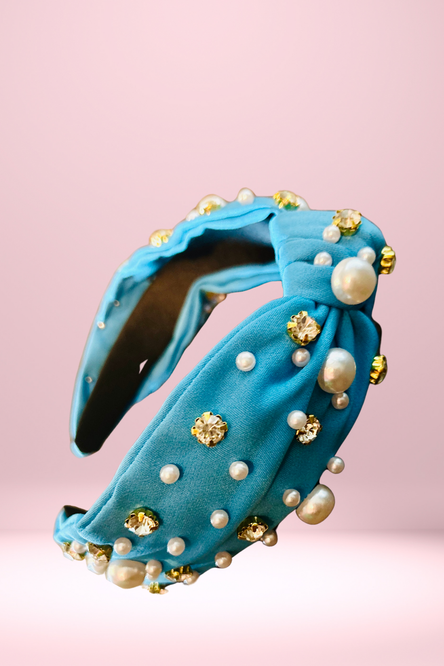 Rhinestone & Pearl Headband - Ocean Blue