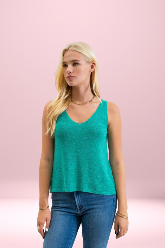 Here Comes Spring Green Knit Sleeveless Top