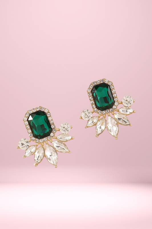 Large Starburst Crystal Stud Earrings - Emerald