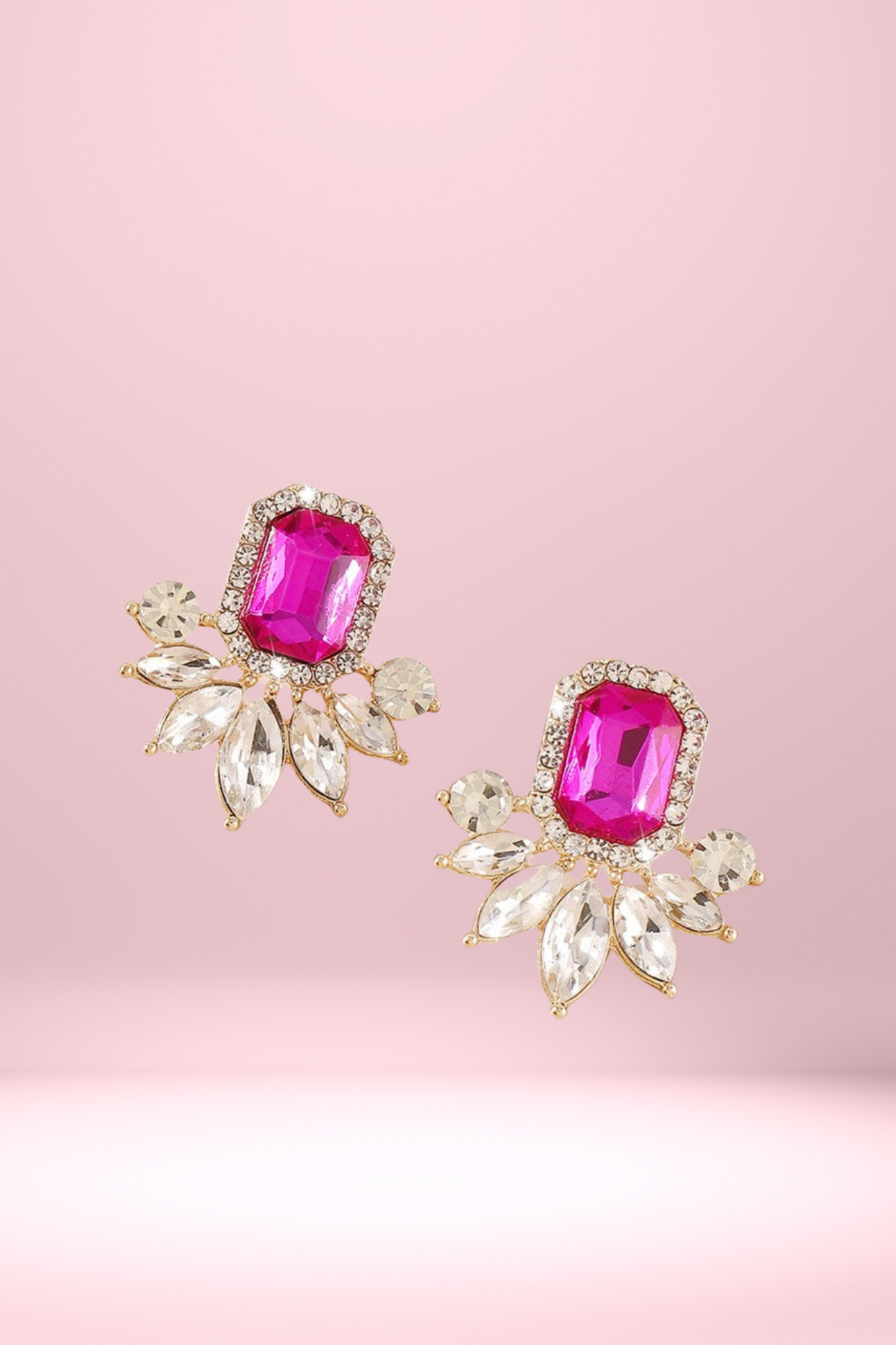 Large Starburst Crystal Stud Earrings - Pink