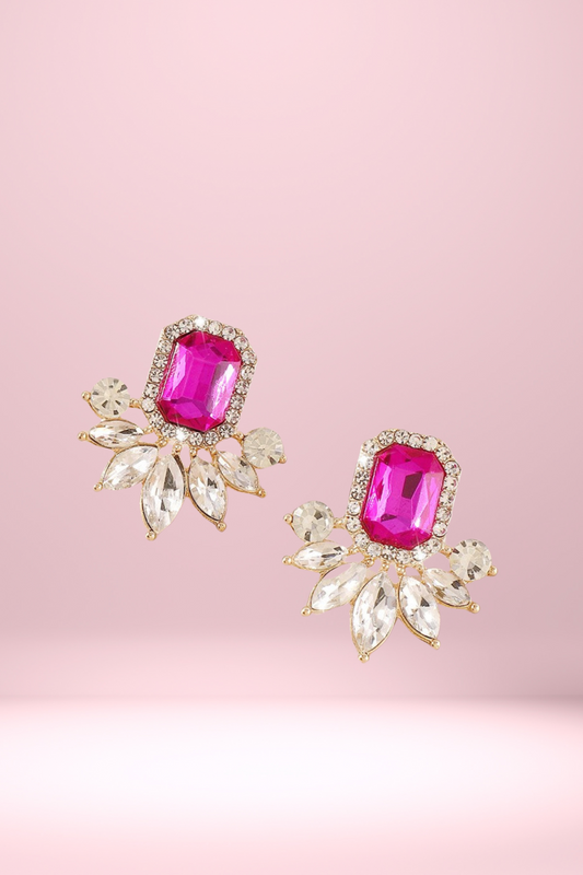 Large Starburst Crystal Stud Earrings - Pink