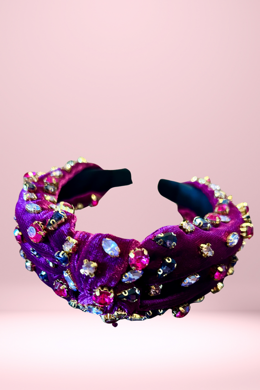 Plum Rhinestone Knot Velvet Headband