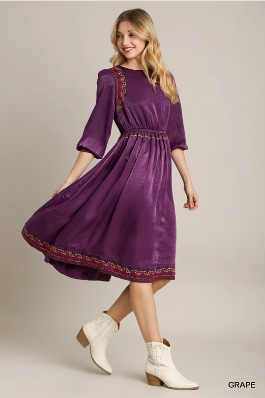 Deep Plum Satin Midi Dress - Milo & Lily Boutique