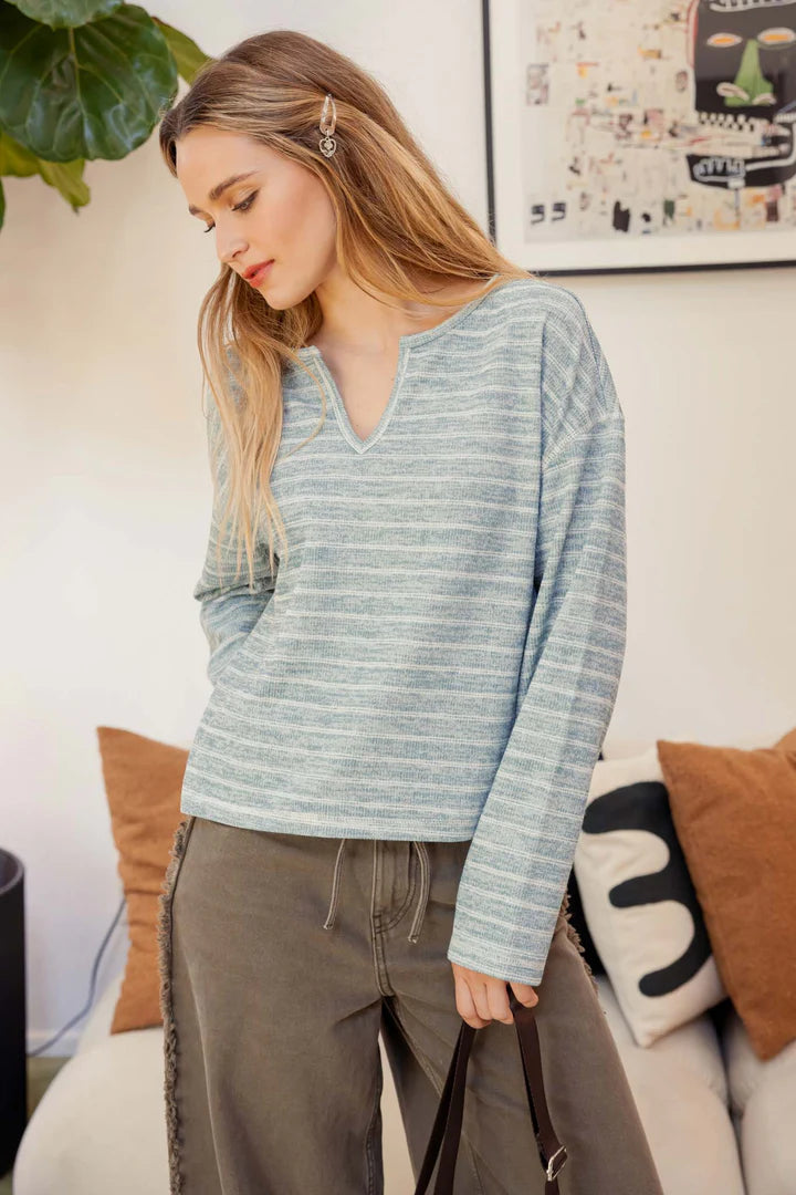 Dusty Teal Striped Knit Top