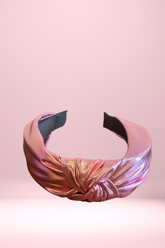 Pink Metallic Faux Leather Knot Headband