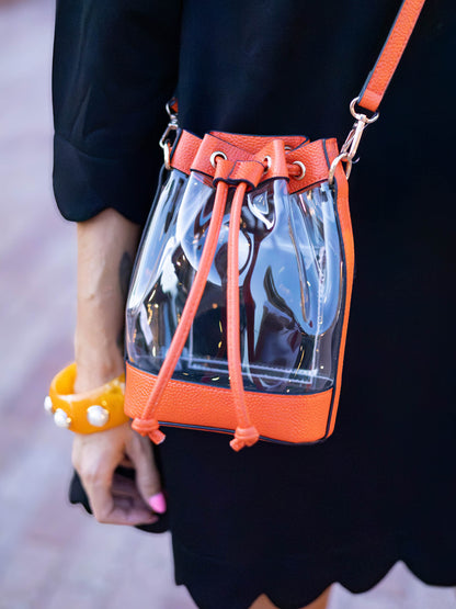 Clear Crossbody Stadium Bucket Bag: Orange