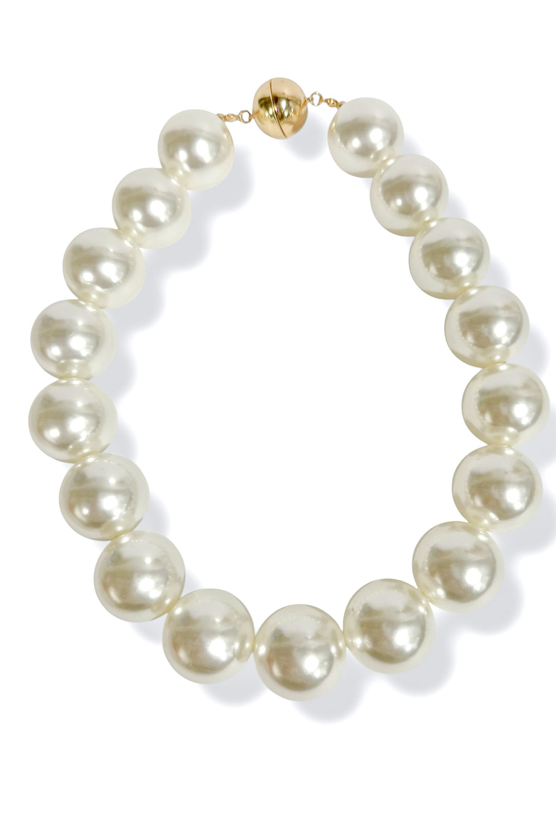Pearl necklace with a gold clasp on a white background