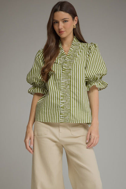 Olive Grove Smocked Stripe Blouse - Milo & Lily Boutique