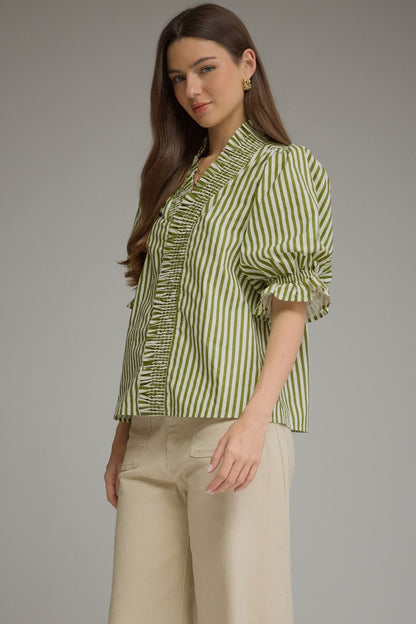 Olive Grove Smocked Stripe Blouse - Milo & Lily Boutique