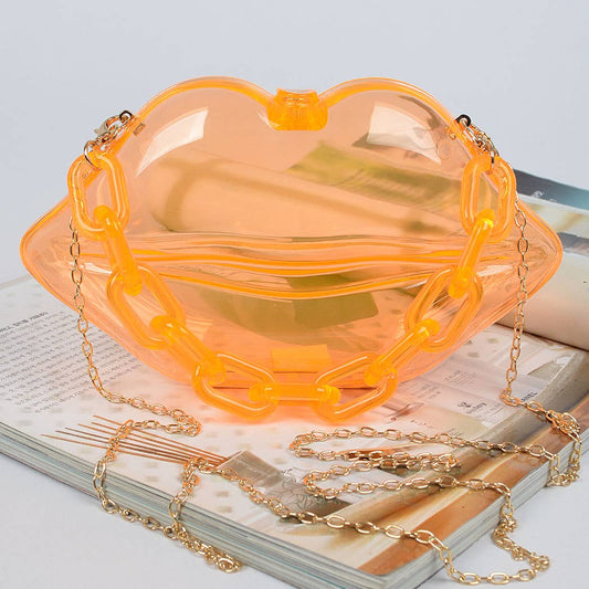 Clear Lip Plastic Bag W/chain: Neon Orange - Milo & Lily Boutique