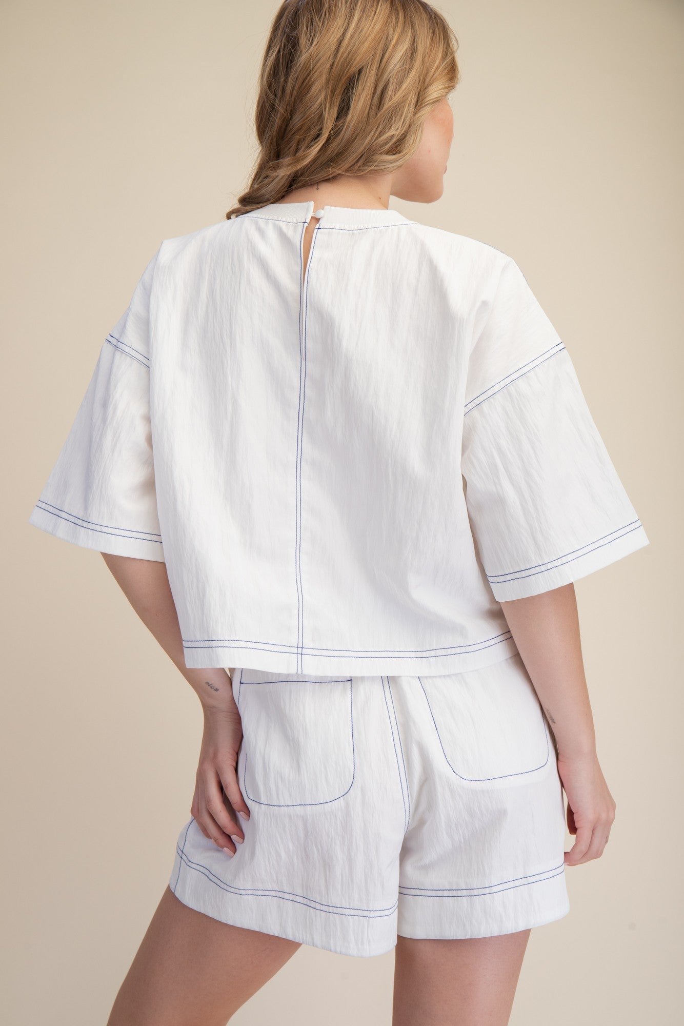 Elevated Basic Stitch Detail Crop Top - White