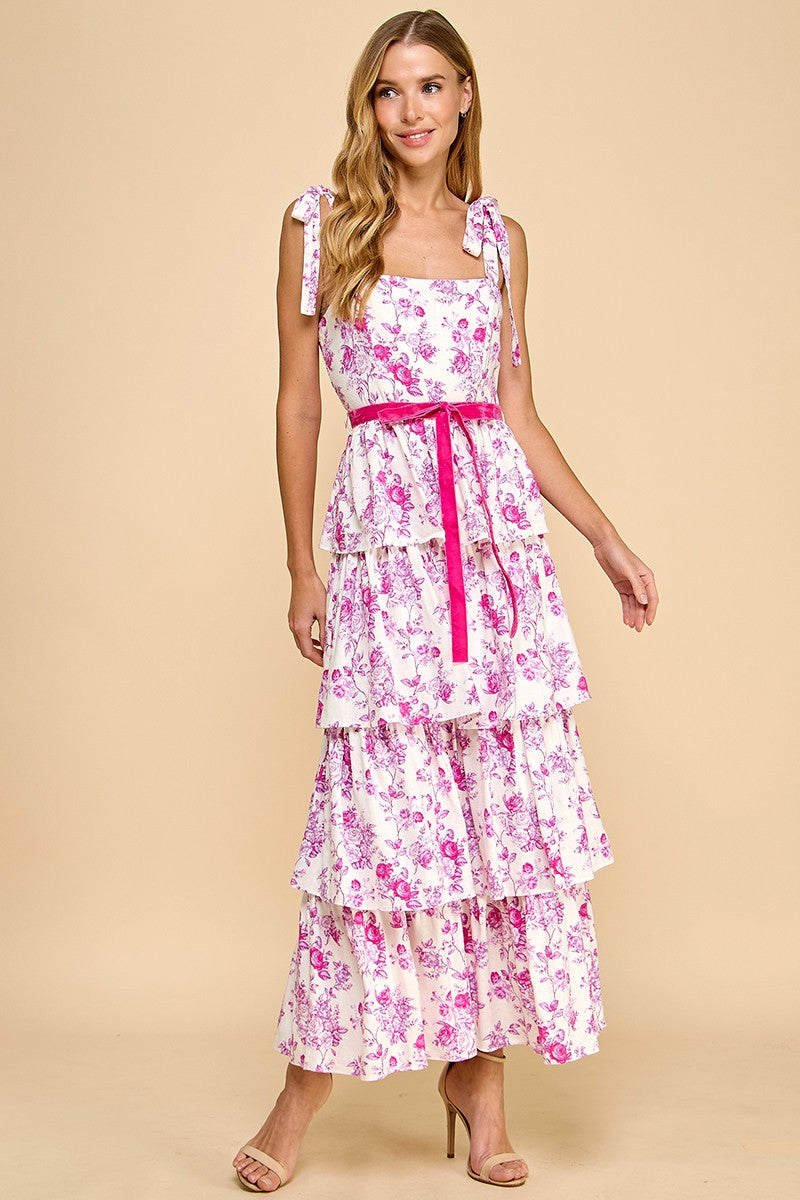 Penny Lane Plum Tiered Floral Midi Dress