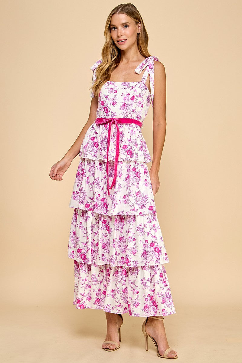 Penny Lane Plum Tiered Floral Midi Dress