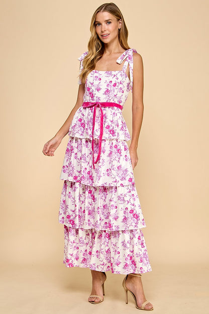 Penny Lane Plum Tiered Floral Midi Dress