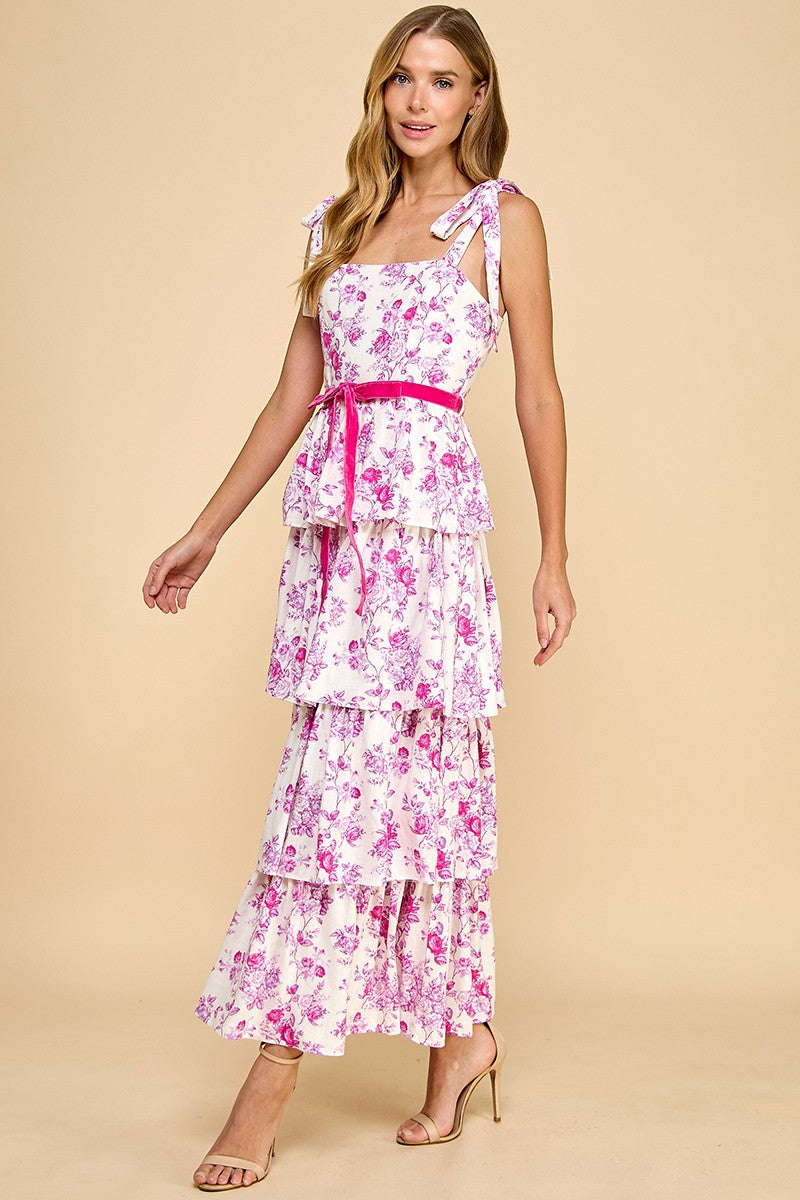 Penny Lane Plum Tiered Floral Midi Dress