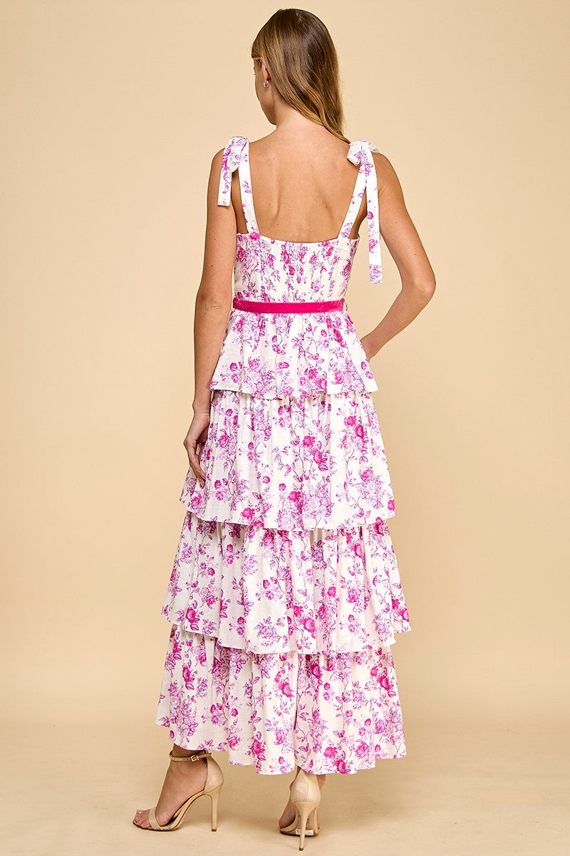 Penny Lane Plum Tiered Floral Midi Dress