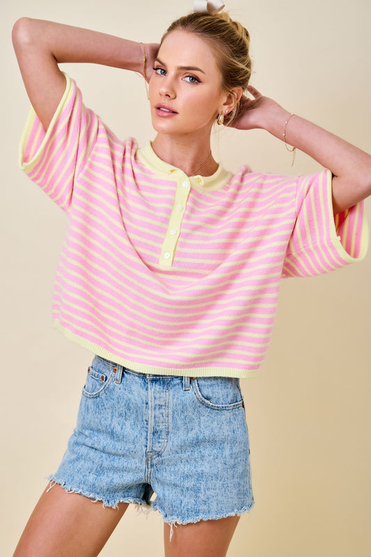 Pink Lemonade Stripe Henley Sweater - Milo & Lily Boutique