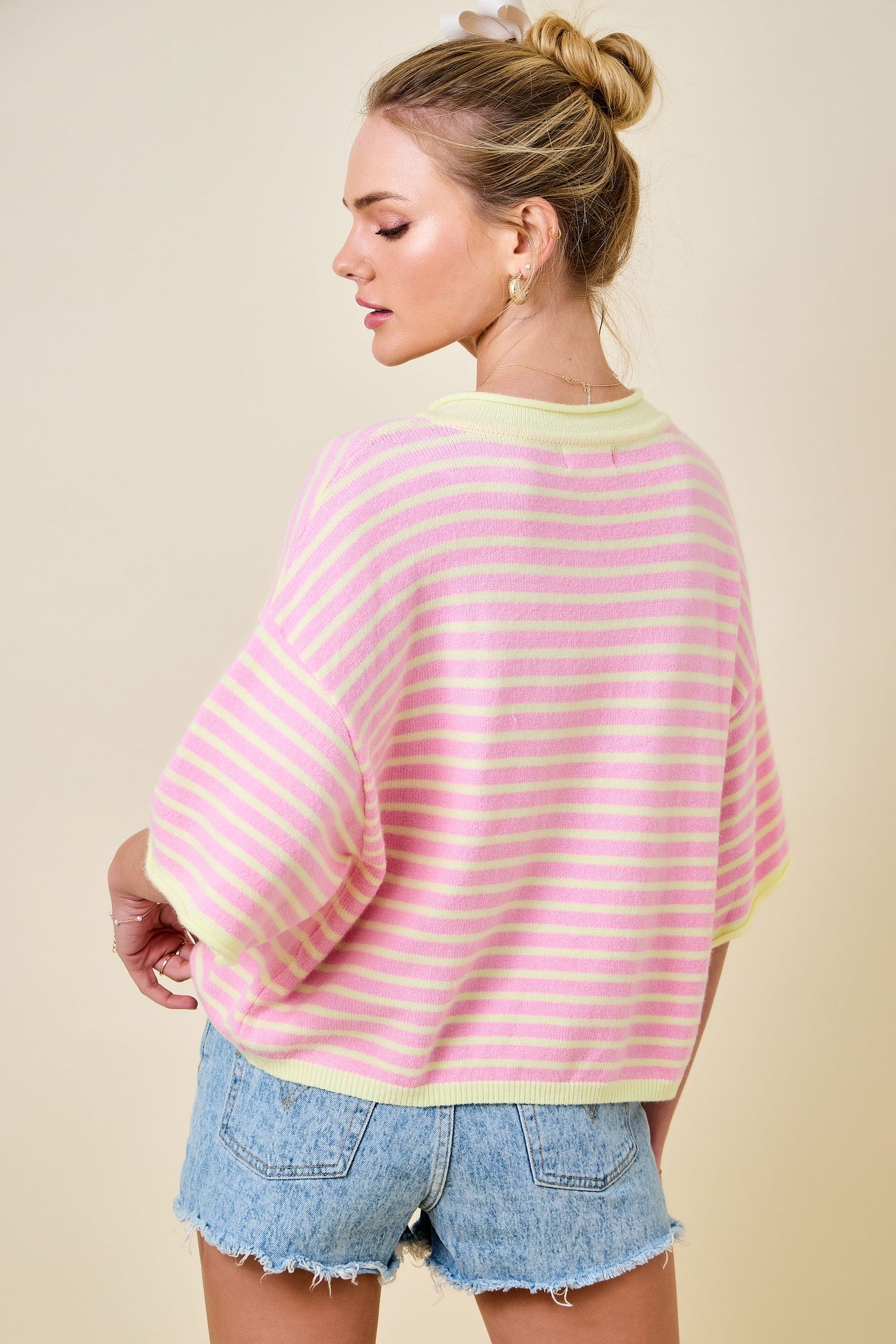 Pink Lemonade Stripe Henley Sweater
