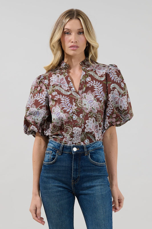 Sienna Rustic Brown Floral Blouse