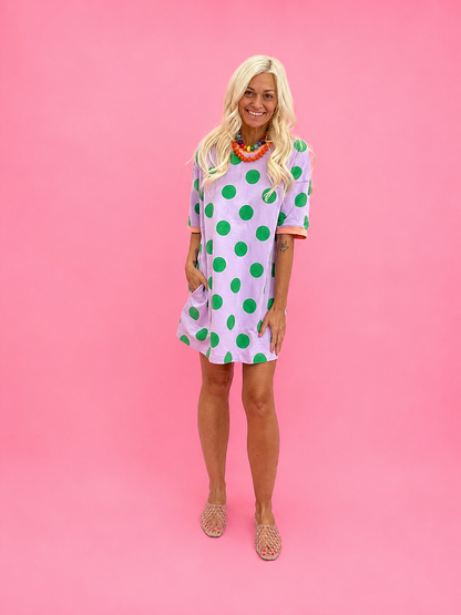 Playful Polka Dot Relaxed Mini Dress: Lavender/Green - Milo & Lily Boutique