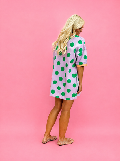 Playful Polka Dot Relaxed Mini Dress: Lavender/Green - Milo & Lily Boutique