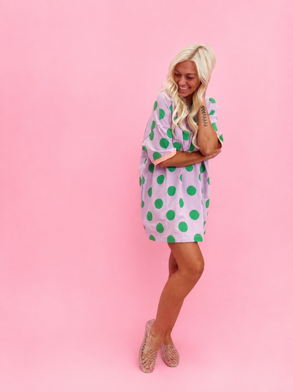 Playful Polka Dot Relaxed Mini Dress: Lavender/Green - Milo & Lily Boutique