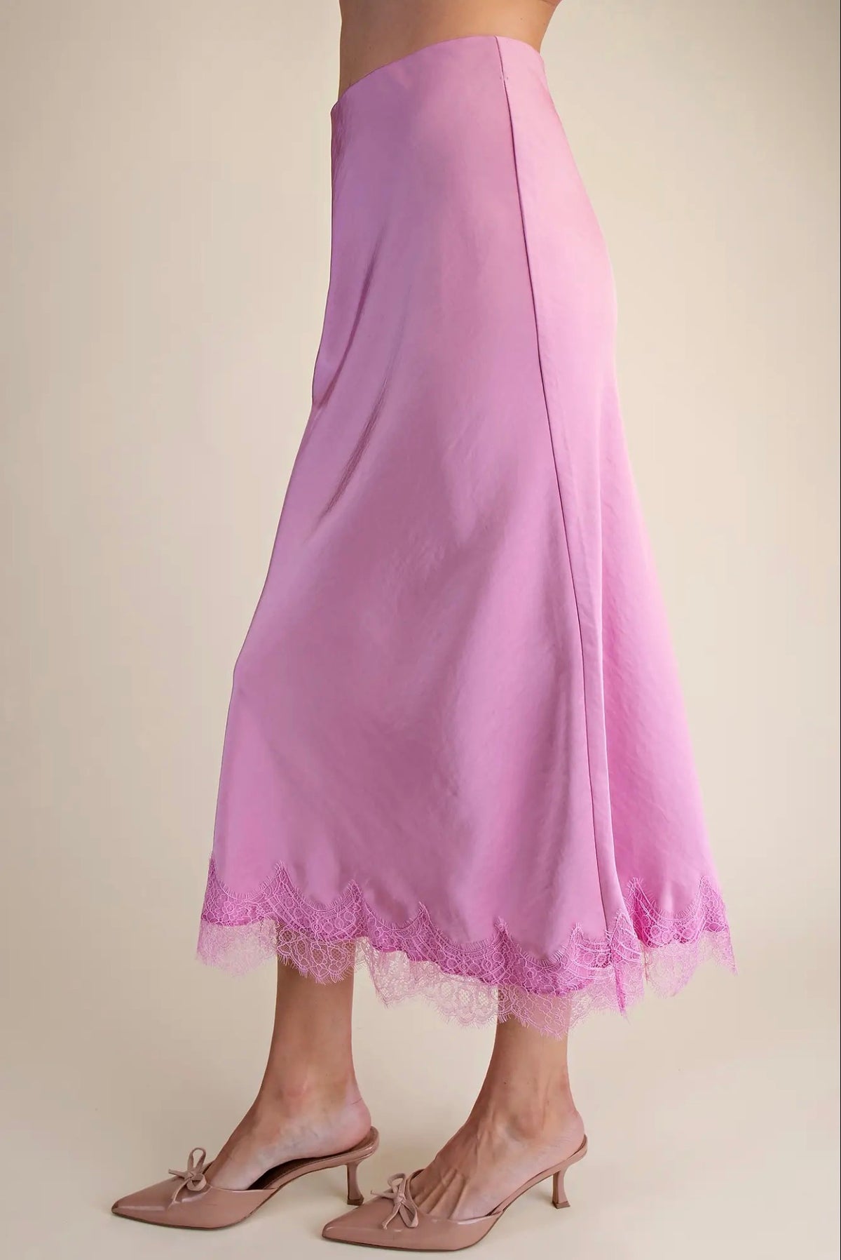 Pretty in Pink Lace Trim Midi Skirt