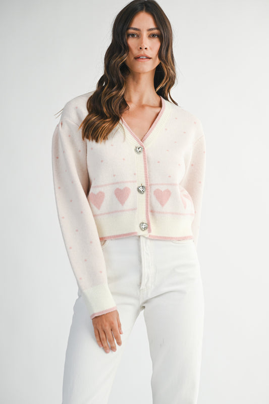 Queen of Hearts Rhinestone Button Cardigan